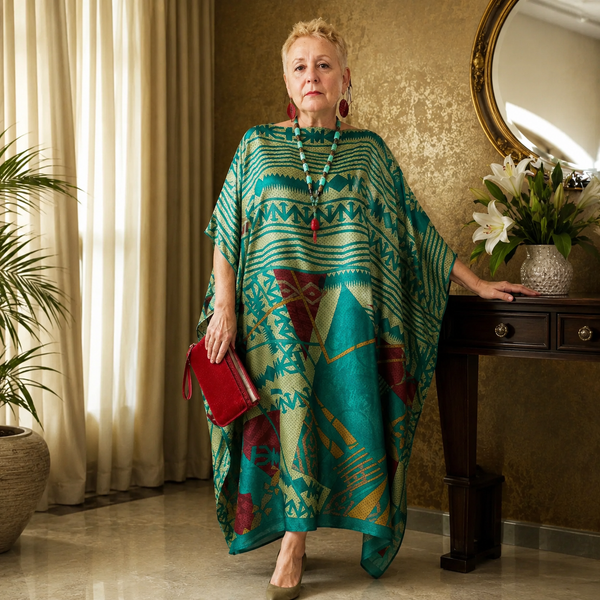 Custom made 100% VINTAGE silk (crepe de chine) Kaftan dress, hand made, unique, personalized, relaxed style