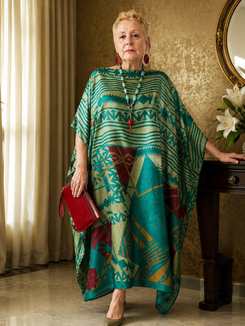 Custom made 100% VINTAGE silk (crepe de chine) Kaftan dress, hand made, unique, personalized, relaxed style