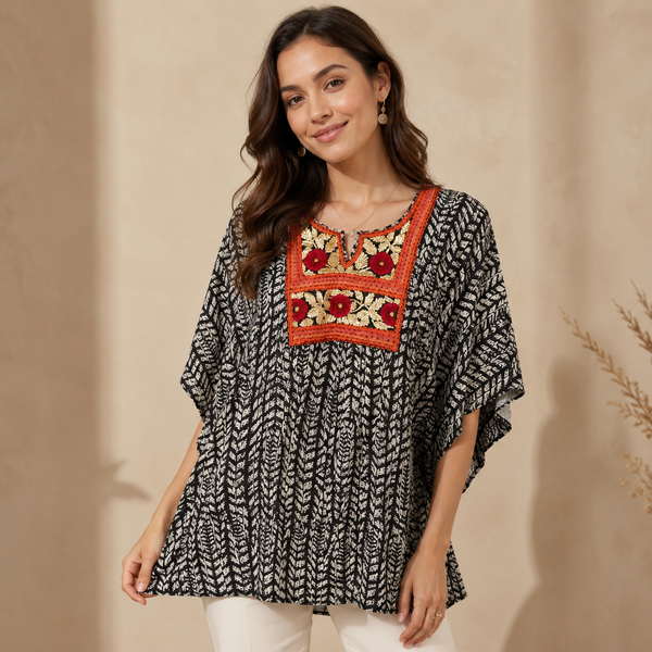 Cotton Embroidered Flared Wrap Skirt (Free Size)