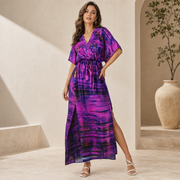 Pure Silk Artisan Tie & Dye Long Kaftan Dress (Adjustable Waist Belt)