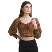 Kantha Pure Crepe Silk Long Sleeves Padded Crop Top Blouse