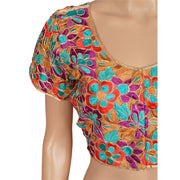 Art Silk Embroidered Crop Top Blouse (Medium)