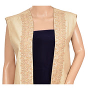 Khadi Cotton Hand Embroidered Long Open Style Shrug Jacket (Large)