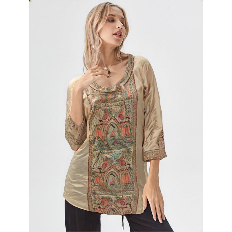 Pure Silk Kalamkari Print Long Kurta (Large)