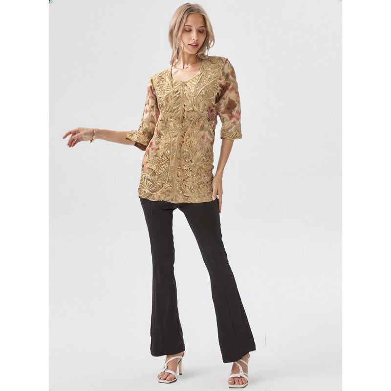 Pure Silk Zardozi Party Wear Short Kurta Top (Medium)