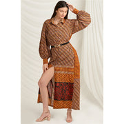 Pure Silk Printed Long Dress (Medium)
