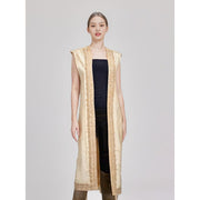 Khadi Cotton Hand Embroidered Long Open Style Shrug Jacket (Large)