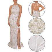 Long Wedding Evening Party Handmade Halter Neck Backless Gown Dress