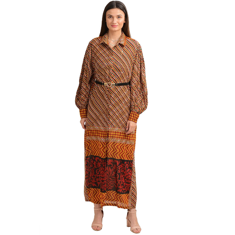 Pure Silk Printed Long Dress (Medium)