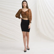 Kantha Pure Crepe Silk Long Sleeves Padded Crop Top Blouse