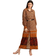 Pure Silk Printed Long Dress (Medium)
