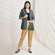 Cotton Floral Phulkari Short Jacket Blazer (Large)