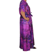Pure Silk Artisan Tie & Dye Long Kaftan Dress (Adjustable Waist Belt)