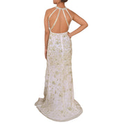 Long Wedding Evening Party Handmade Halter Neck Backless Gown Dress