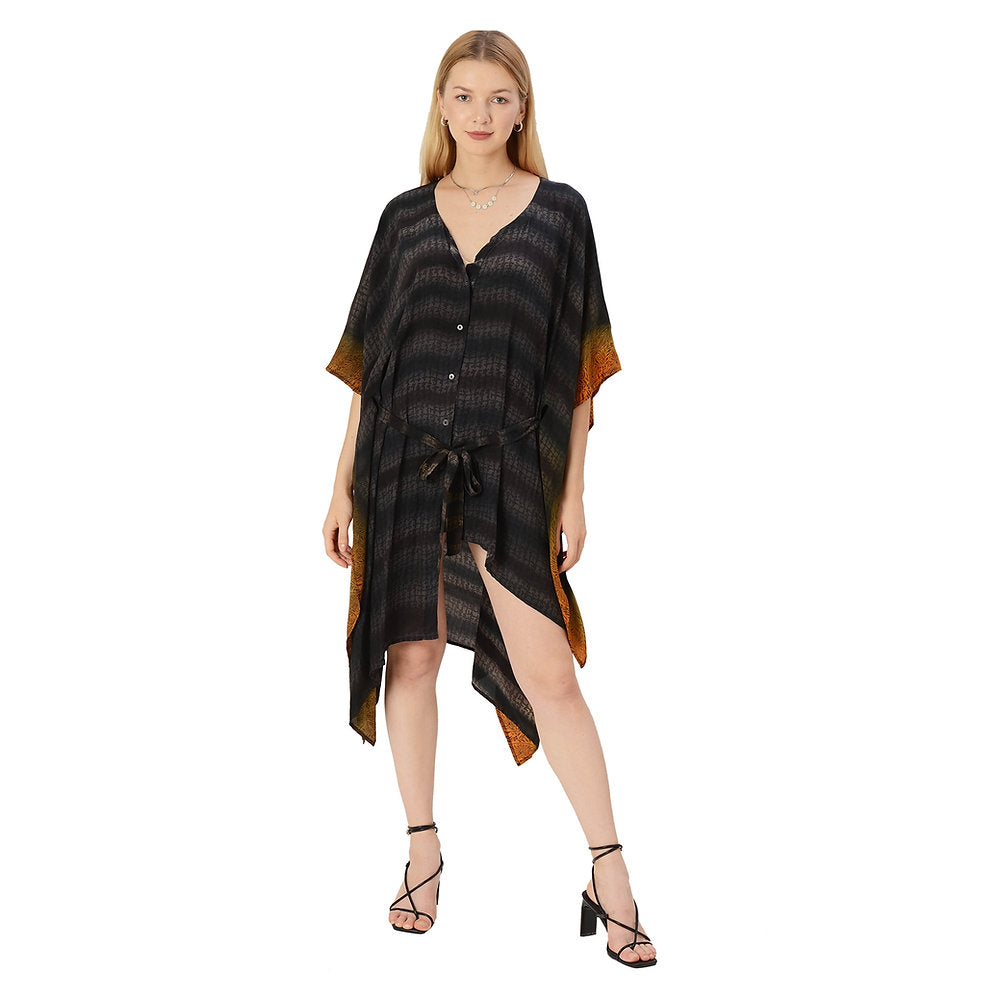 Pure Crepe Silk Long Kaftan Free Size (Free Size)