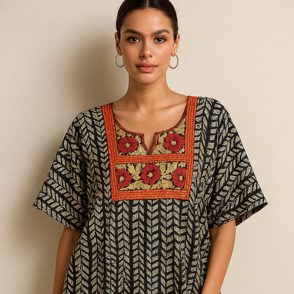 Cotton Embroidered Short Kaftan Top (Free Size)