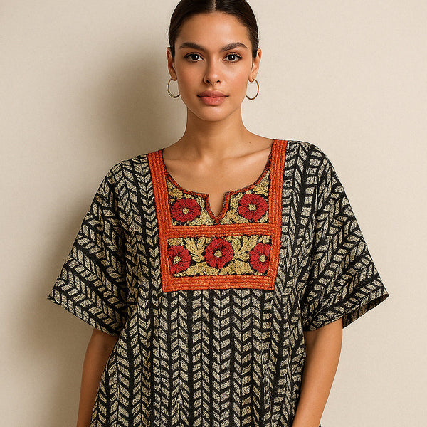 Cotton Embroidered Short Kaftan Top (Free Size)