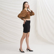 Kantha Pure Crepe Silk Long Sleeves Padded Crop Top Blouse