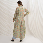 Pure Crepe Silk Long Shrug Style Shirt Dress, Upcycled Free Size (Large)
