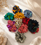 Sanskriti India Silk Scrunchies 5 Pcs lot of Assorted Sustainable Upcycled Hair Ties 1.5 Inches