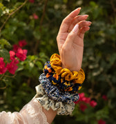 Sanskriti India Silk Scrunchies 5 Pcs lot of Assorted Sustainable Upcycled Hair Ties 1.5 Inches