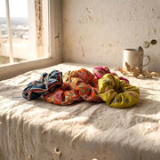 Sanskriti India Silk Scrunchies 5 Pcs lot of Assorted Sustainable Upcycled Hair Ties 1.5 Inches